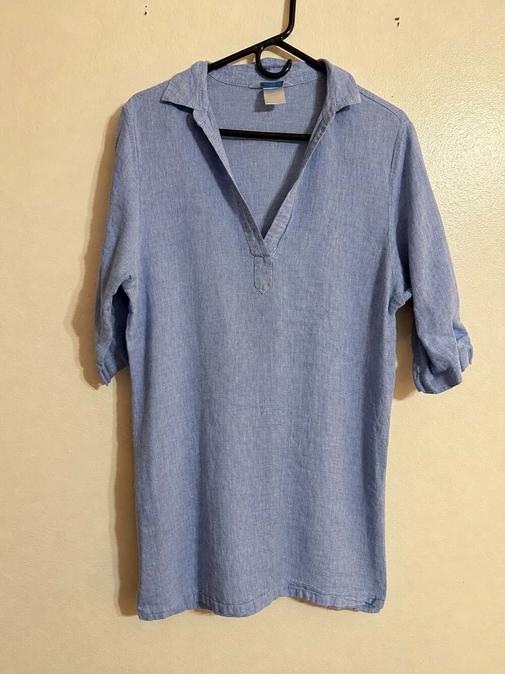 The Company Store Blue 100% Linen Tunic Shirt Large XL nautical, beach coverup